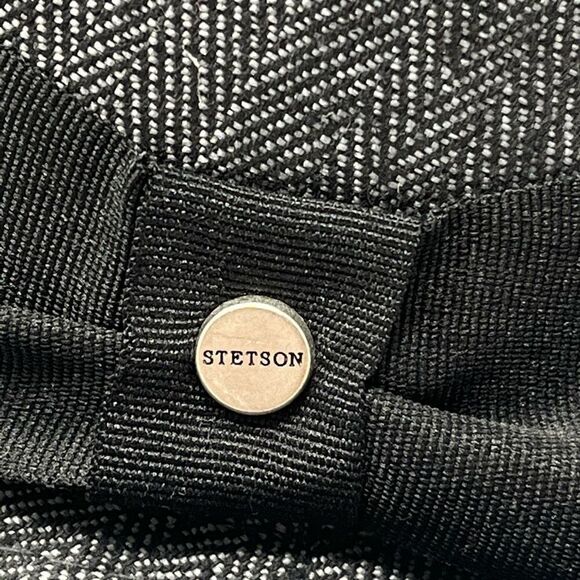 Stetson Fedora Hat Herringbone Pattern Ribboned Charcoal Gray Mens Small/Medium - Picture 2 of 7